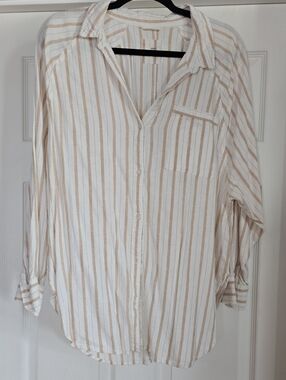 Aerie Linen Blend Oversized Button-Down Shirt